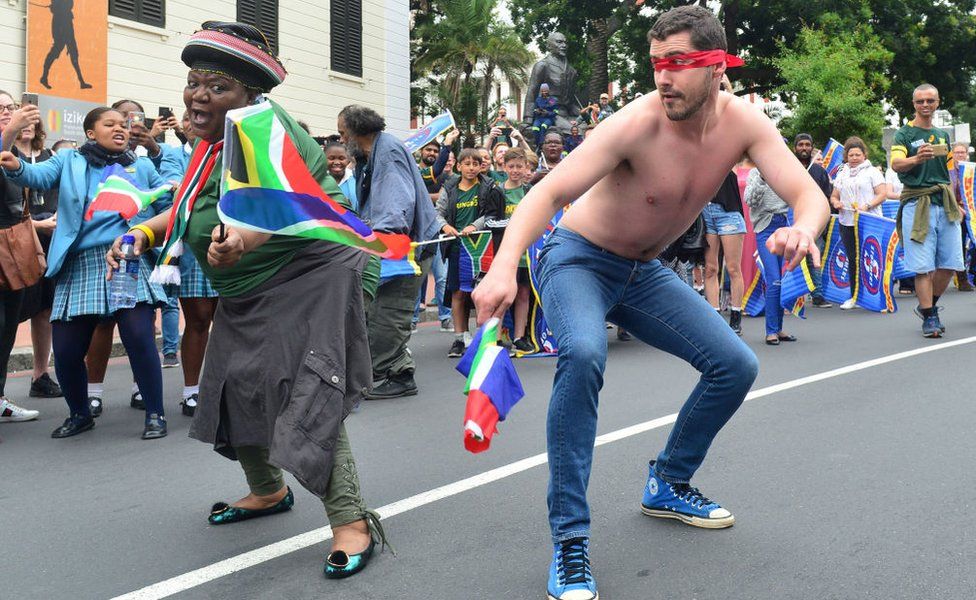 Fans dance during the Rugby World Cup 2019 Champions Tour in Cape Town, South Africa - November 2019