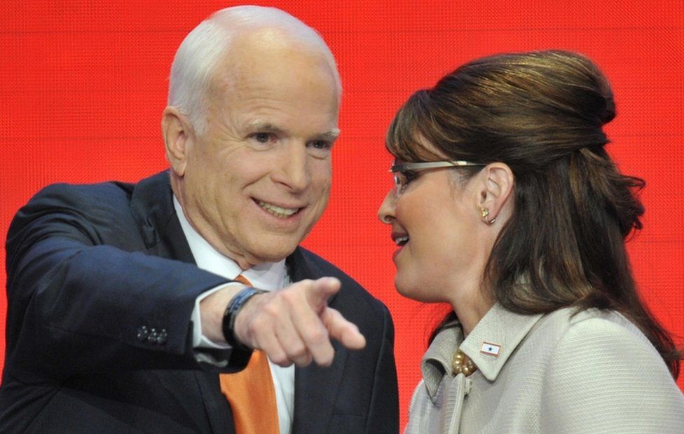 John McCain pictured in 2008 with his presidential campaign running mate Sarah Palin