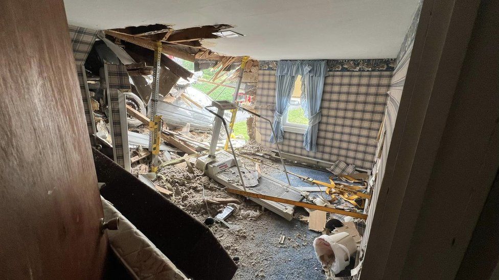 The inside of the house after the crash