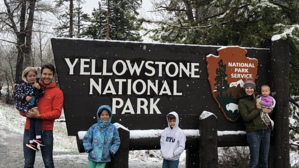 The Hulme family at the Yellowstone National Park.