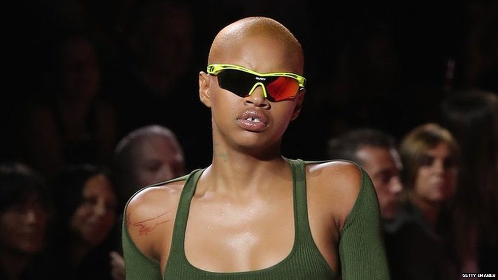 Slick Woods modelling for Rihanna's Fenty range at New York Fashion Week in September