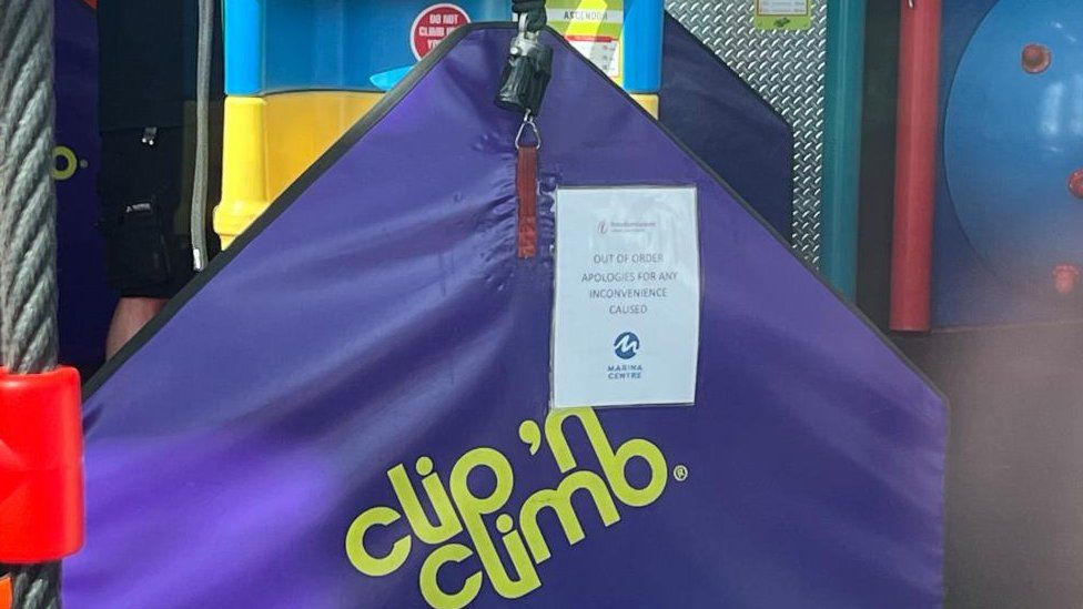 Clip 'n' Climb equipment with out of order sign displayed