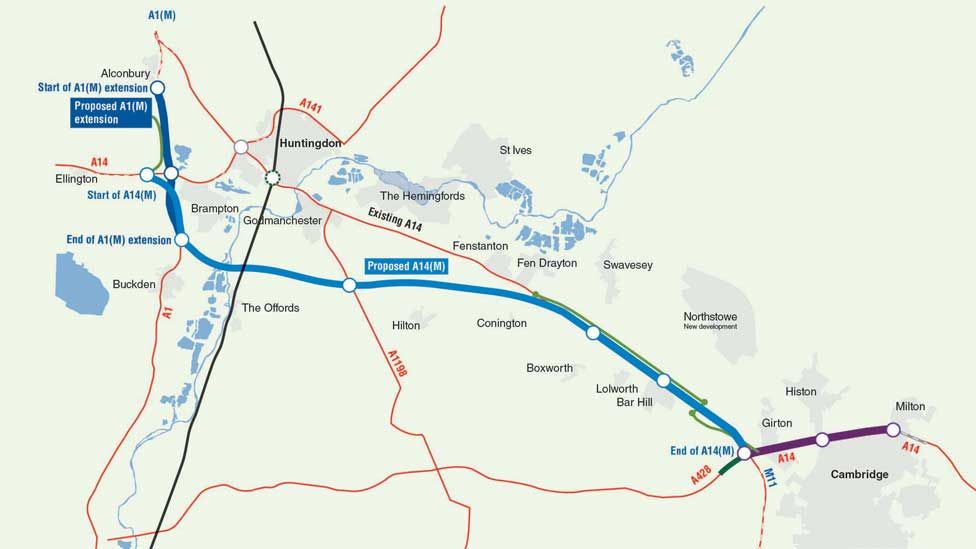 Map of new Cambs section of A14