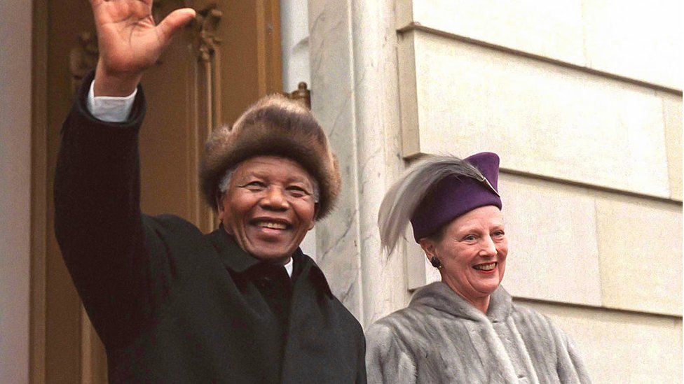 Queen Margrethe with Nelson Mandela, President of South Africa, during his state visit to Denmark in March 1999