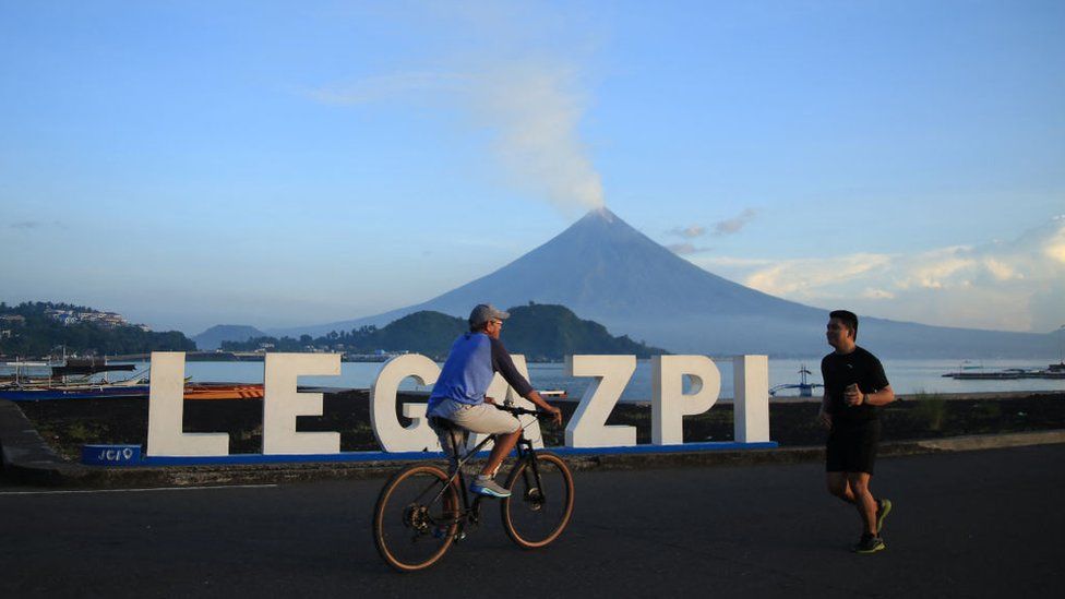 Mayon Volcano in the Philippines belches steam