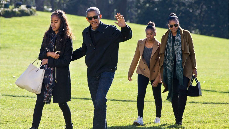 The Obamas on their return to the White House, in Washington, Sunday, Jan. 3, 2016