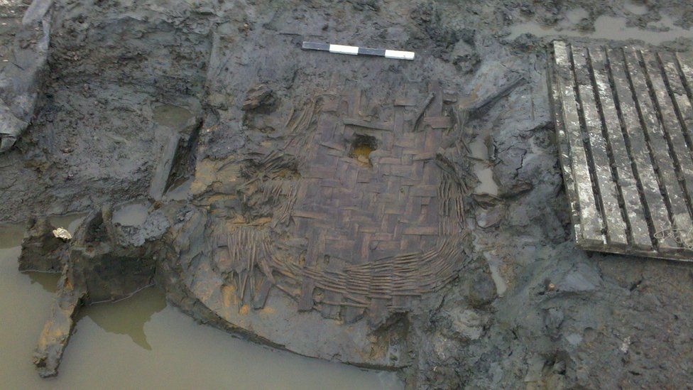 Waterlogged Roman basket remains