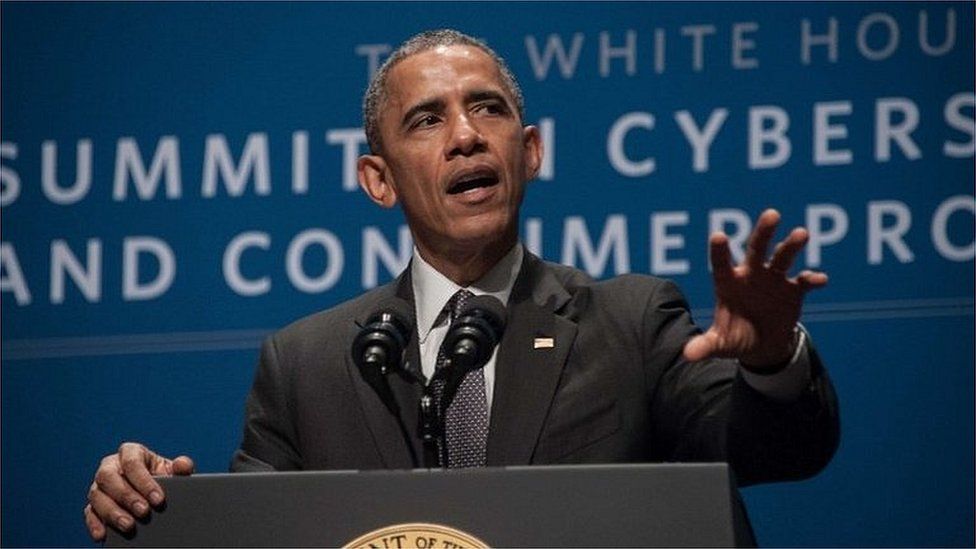 US President Barack Obama speaks at the White House Summit on Cybersecurity and Consumer Protection at Stanford University in Palo Alto 13 February 2015