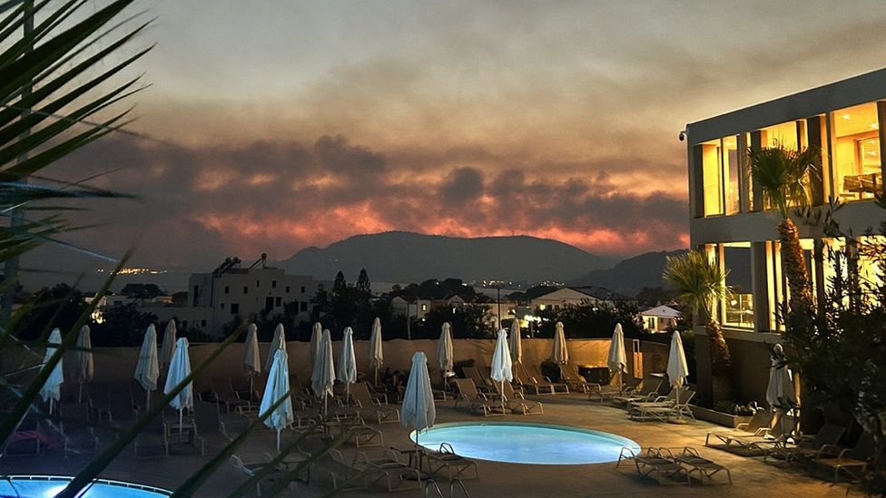 Smoke and fire in the background in Rhodes