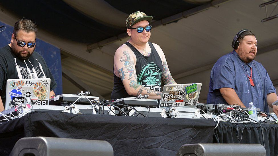 A Tribe called Red performs during the 2013 New Orleans Jazz & Heritage Music Festival at Fair Grounds Race Course on April 27, 2013 in New Orleans, Louisiana.