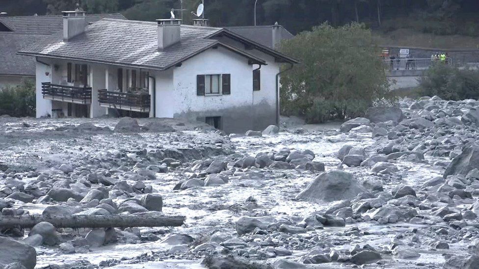 Village of Bondo in Switzerland, August 23, 2017 after a landslide struck it
