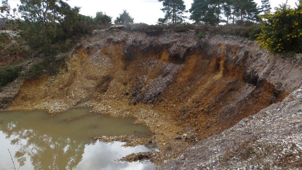 The damage at the gravel pit at Rockford Common