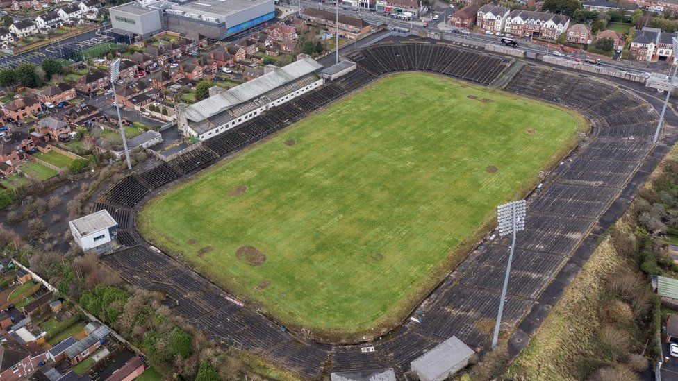 An aerial view of the previous Casement Park GAA stadium