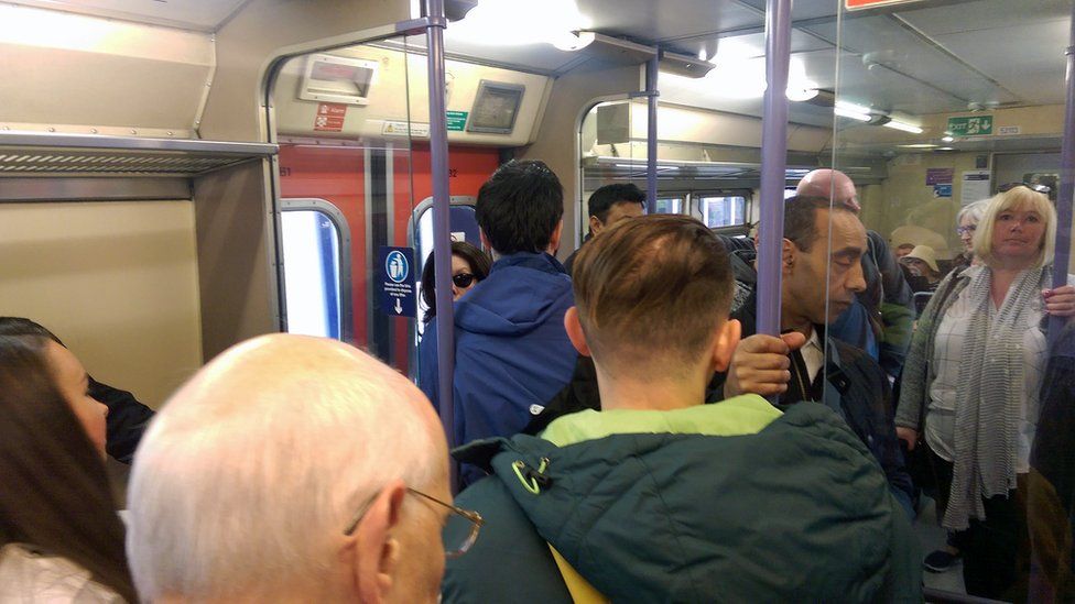 Crowded off-peak train
