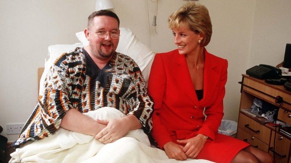 Princess Diana visiting a patient at the London Lighthouse, a centre for people affected by HIV and AIDS, in London, October 1996