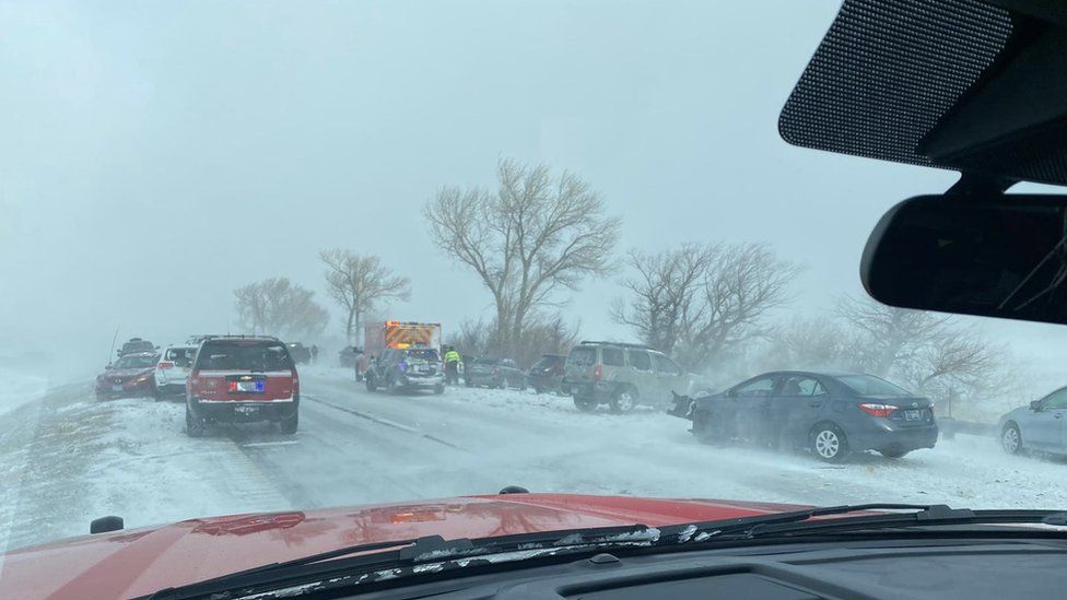 Fire department officials deal with traffic impacted by snow in Nevada
