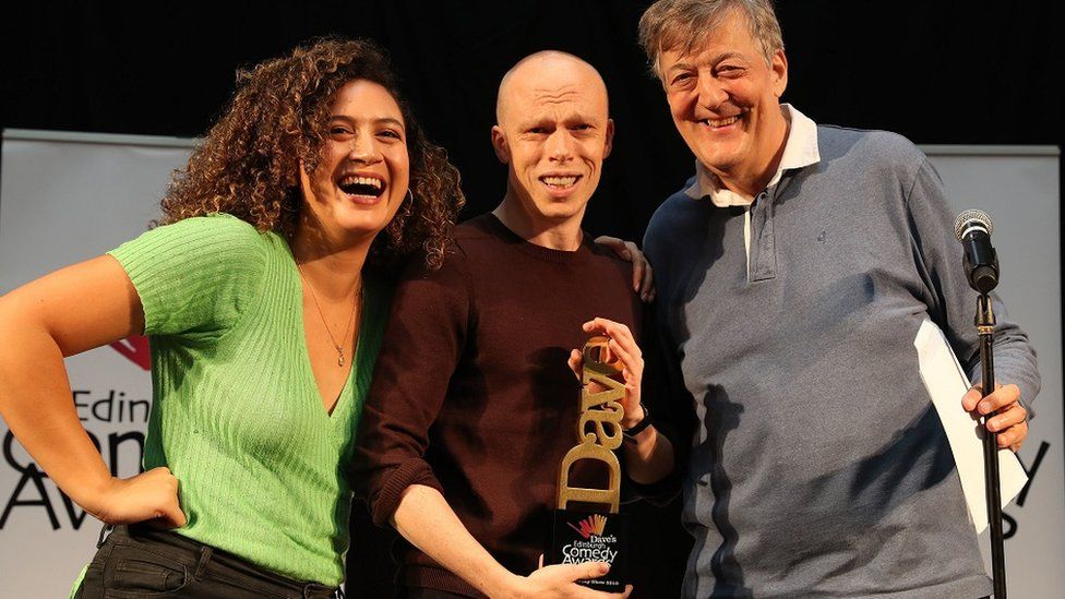Rose Matafeo and Stephen Fry presented Jordan Brookes with his award