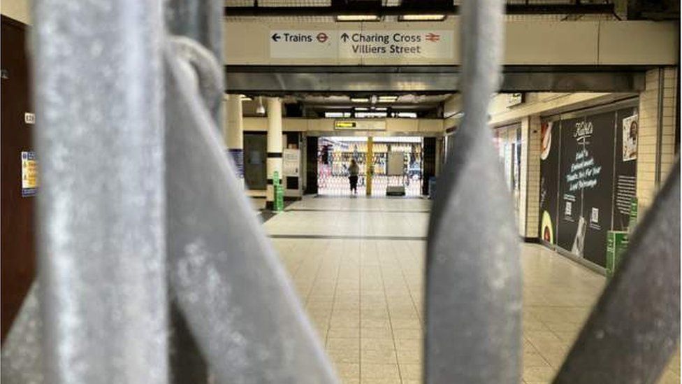 Closed gates at Charing Cross station