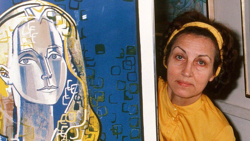 Francoise Gilot with one of her paintings
