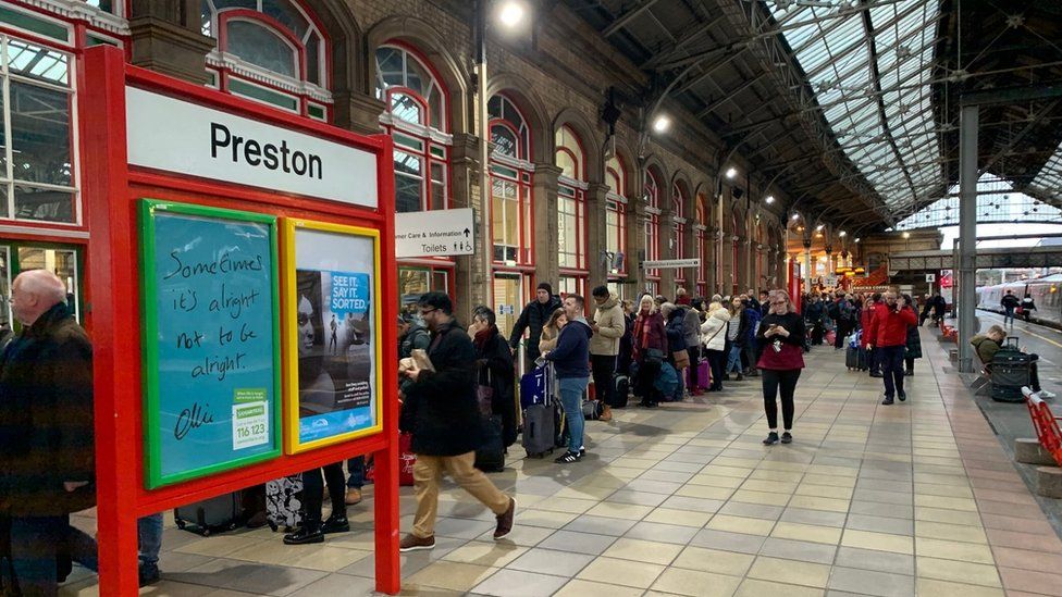 Preston station with delayed passengers