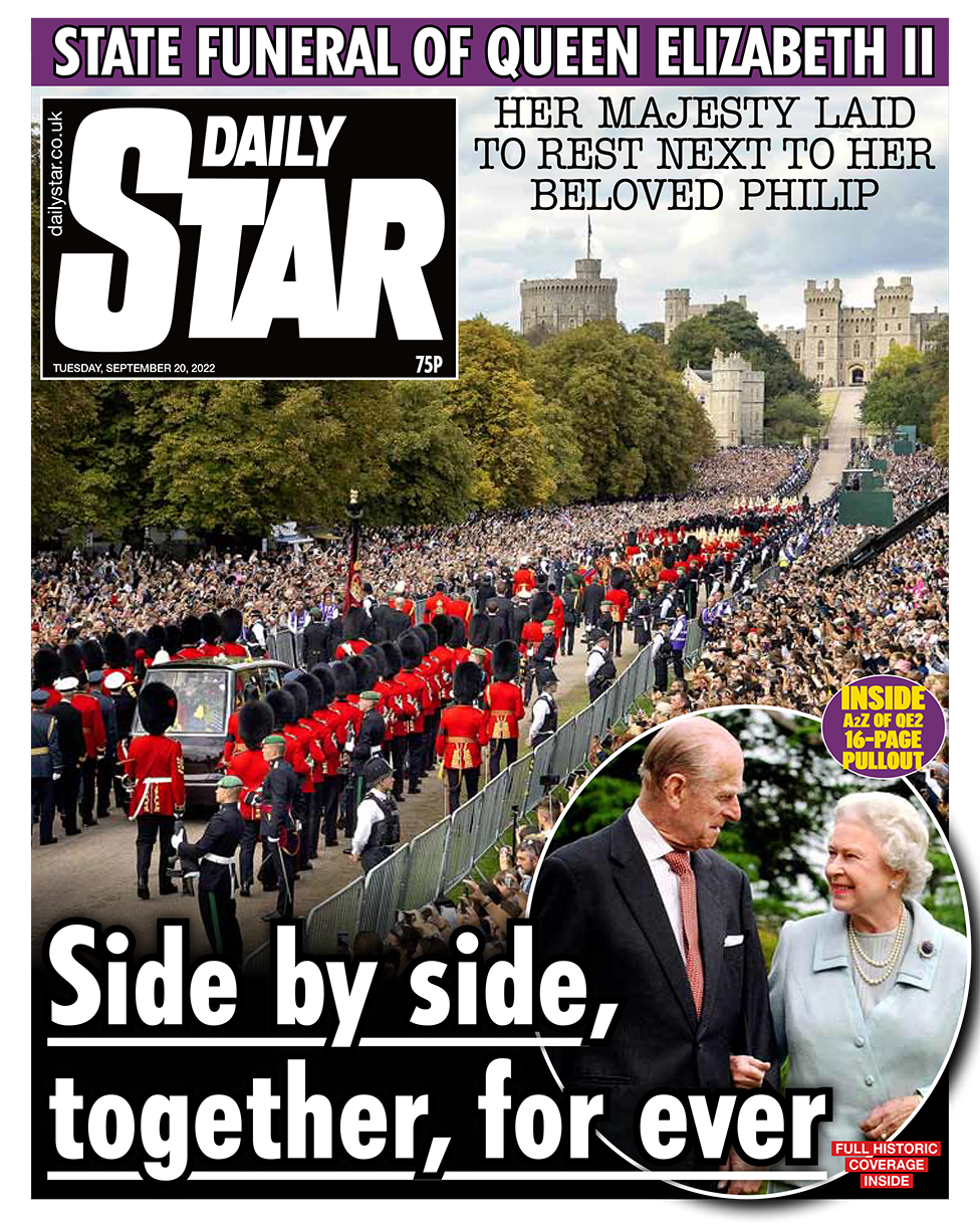 Daily StarJornais britânicos enterro rainha Elizabeth monarquia Reino Unido 
