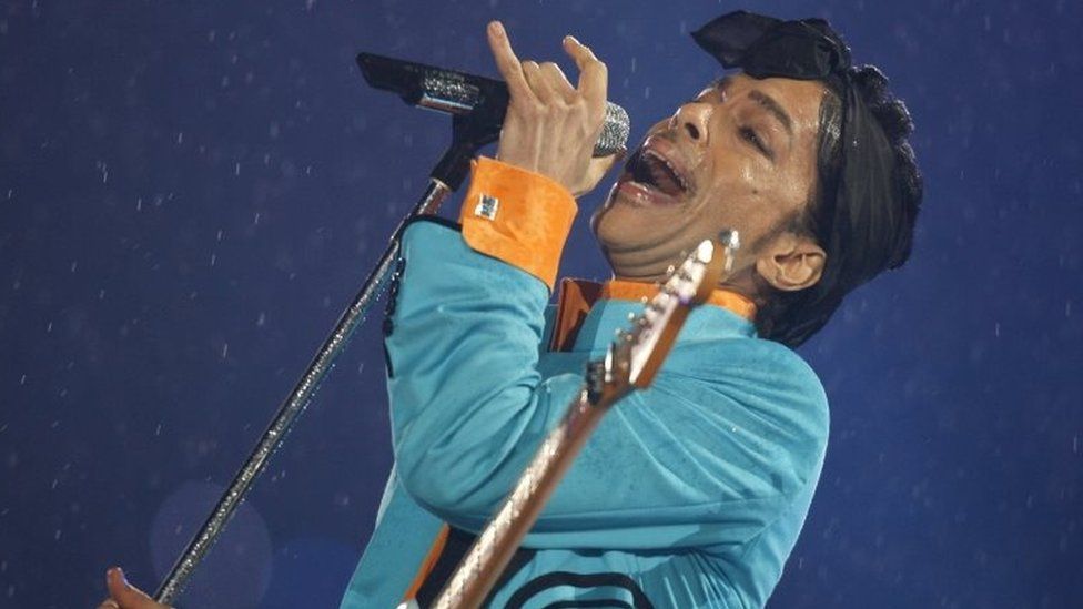 Prince performs during the halftime show of the NFL's Super Bowl XLI in Miami, Florida. Photo: February 2007
