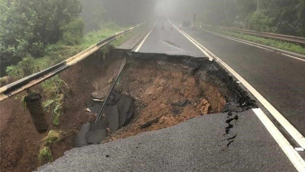 Storm hit A68 reopens to traffic after landslip BBC News