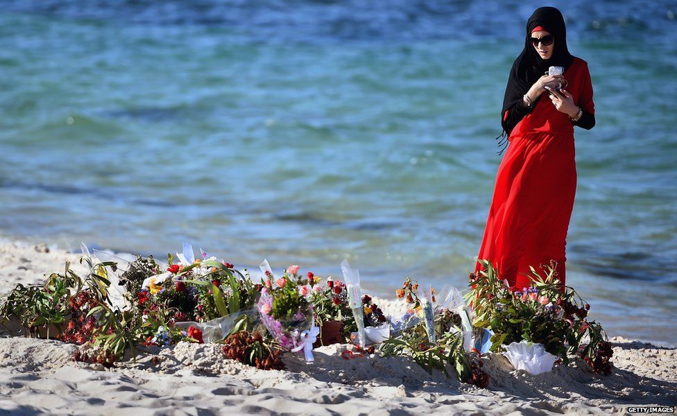 Flowers laid on Marhaba beach