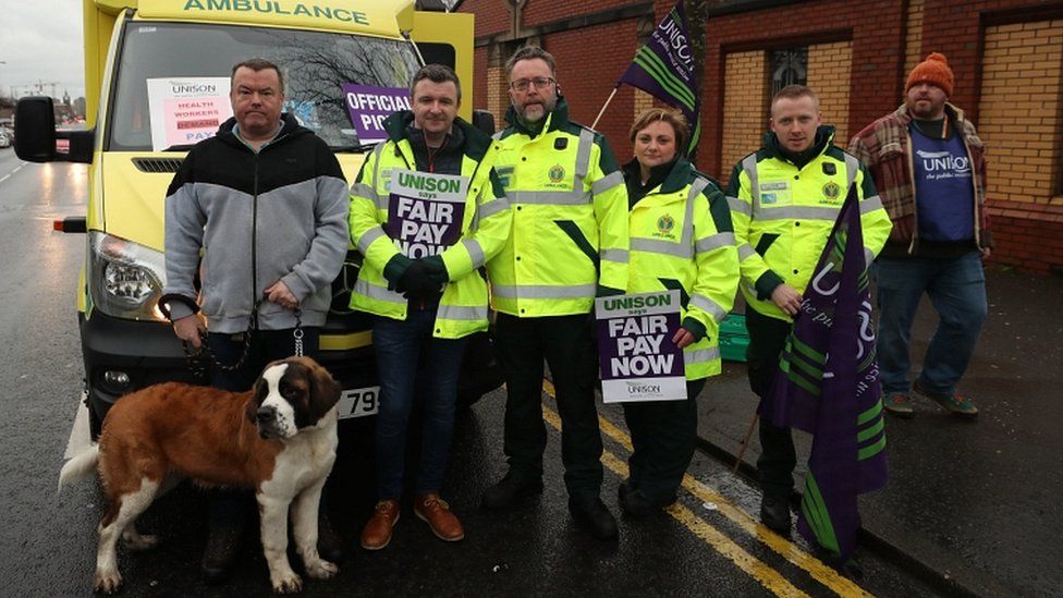 Paramedics join the picket line outside the Royal Hospital in Belfast