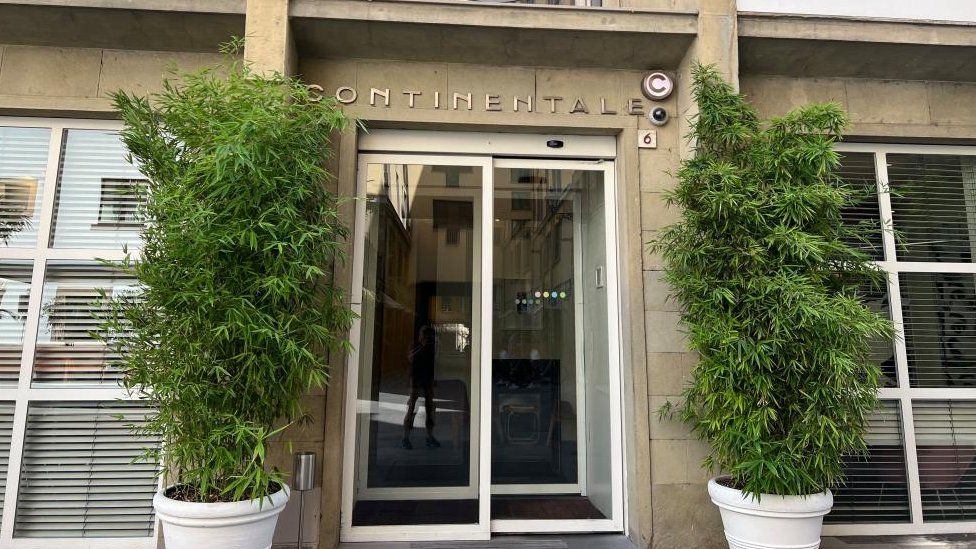 External view of entrance to Hotel Continentale in Florence