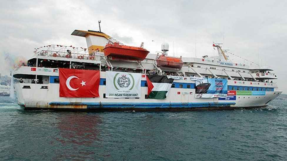 The Turkish ship Mavi Marmara taking part in the "Freedom Flotilla" heading towards the Gaza Strip in May 2010