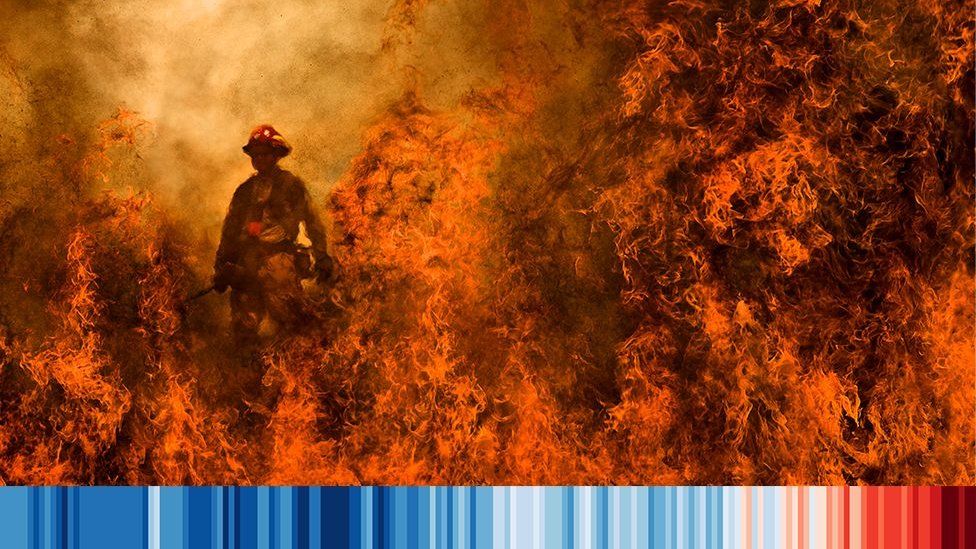A firefighter in a wildfire