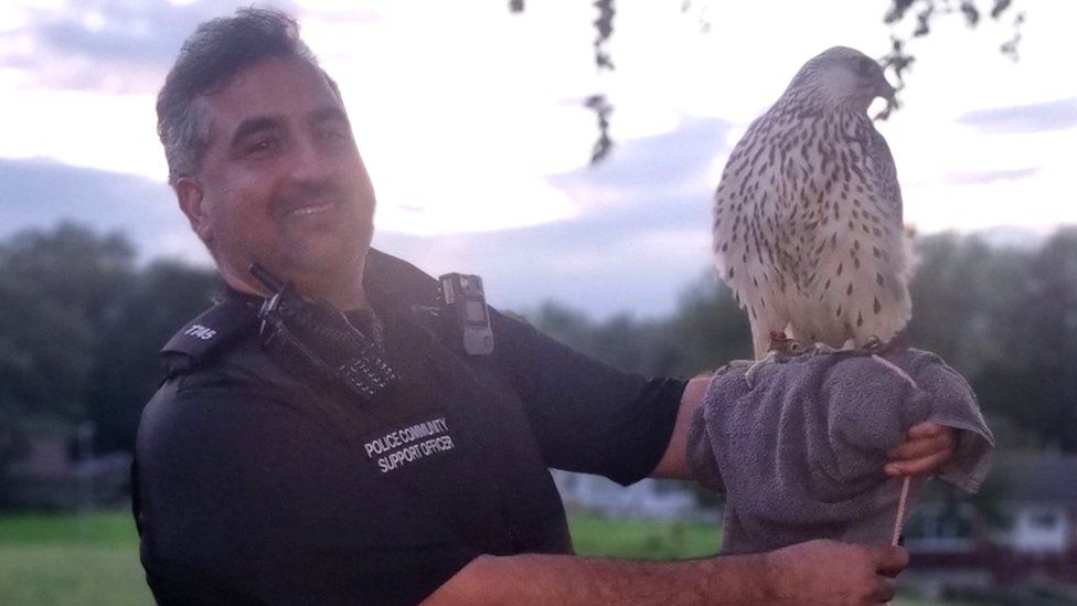 PCSO Ahmed Rauf with falcon