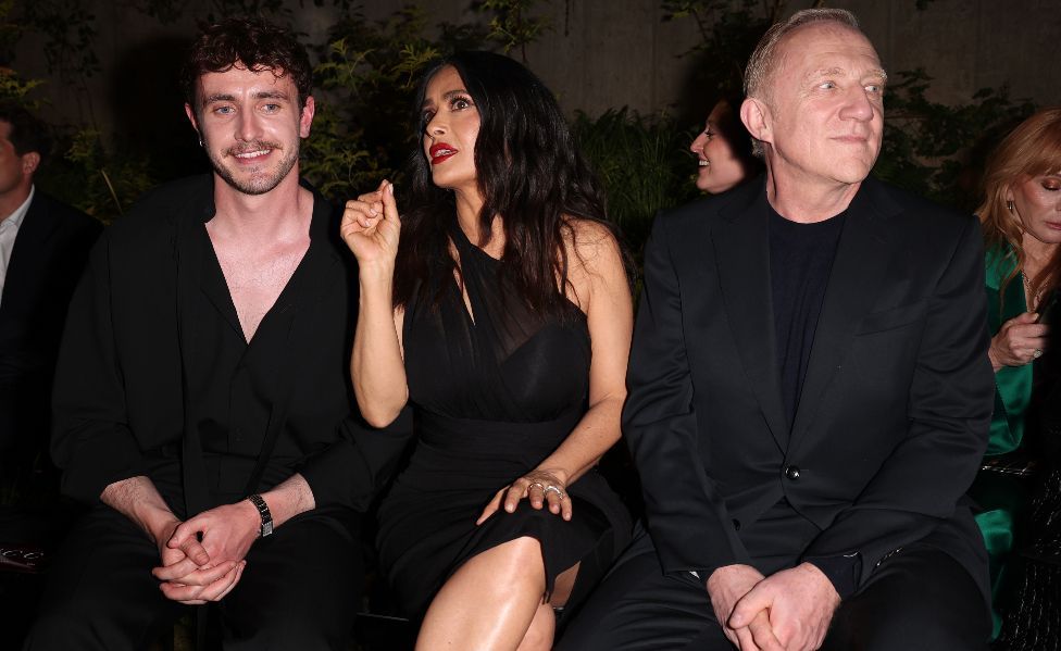 Paul Mescal, Salma Hayek and François-Henri Pinault attend the Gucci Cruise 2025 Fashion Show at Tate Modern on May 13, 2024 in London, England