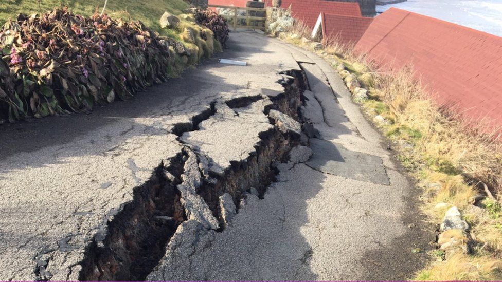 Crack on path on South Cliff in Scarborough