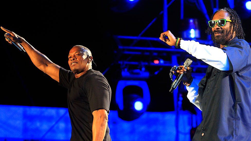 Snoop Dogg and Dr. Dre performing at Coachella Festival in 2012