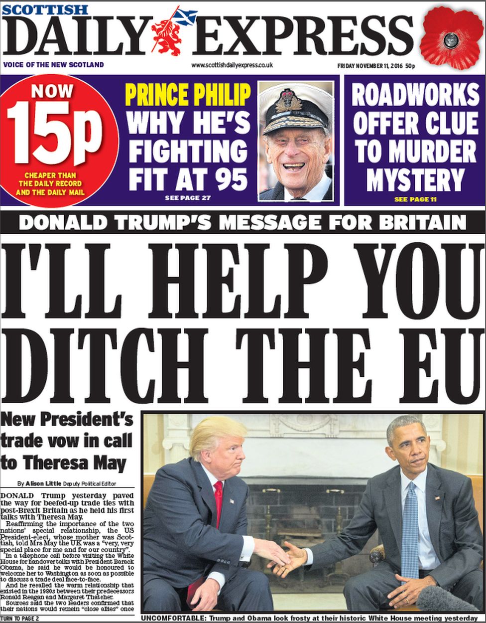 Scotland's papers: Brexit 'blow' and Trump's 'charm' - BBC News