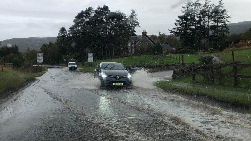 Flooded road in Aviemore