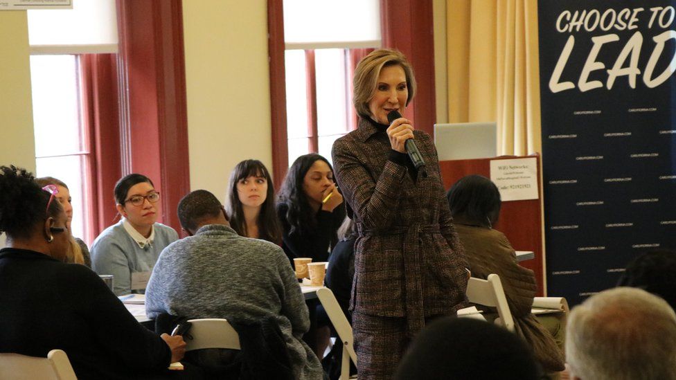 Carly Fiorina addressing charity leaders