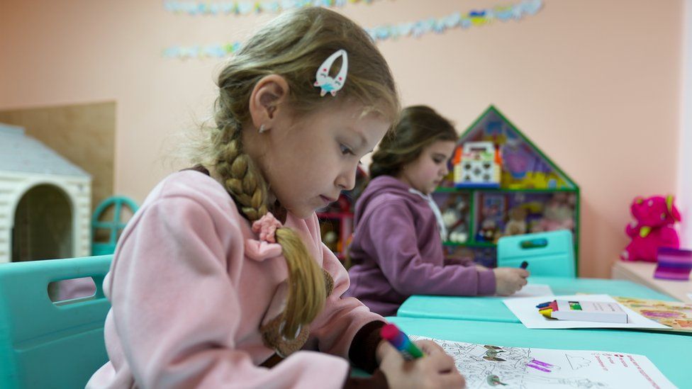 Children in a Ukrainian welcome centre for displaced people