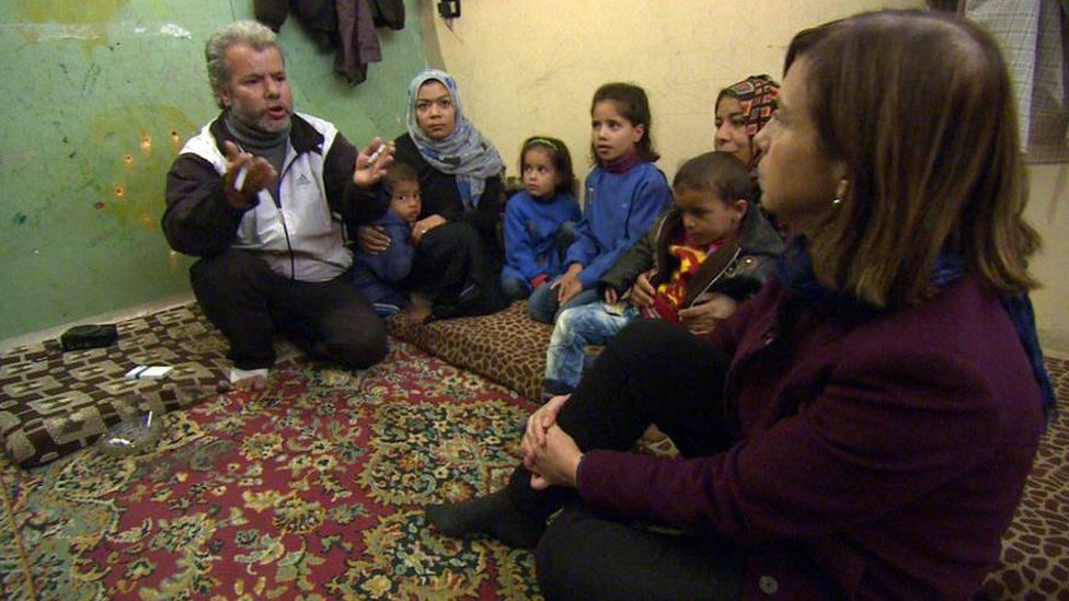 Abu Mohammed and his family speaking to Lyse Doucet