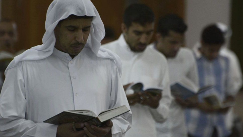 Muslims pray at mosque in Bahrain