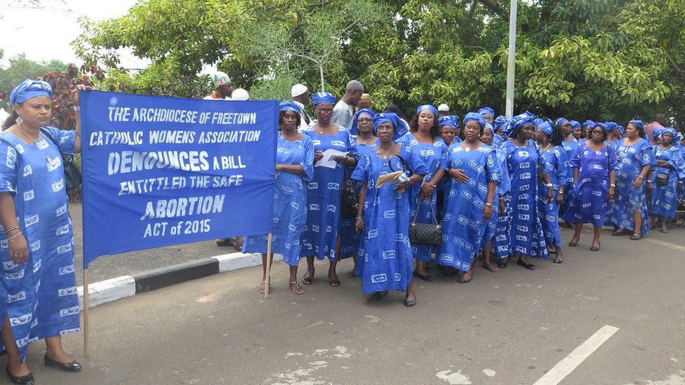 Anti-abortion campaigners march to parliament in Sierra Leone - January 2016