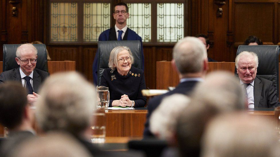 Lord Reed on the left of Lady Hale at her valedictory sitting in the Supreme Court in December