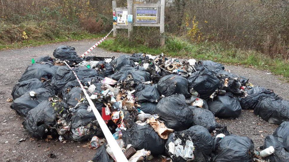 Rubbish bags dumped at Powerstock Common