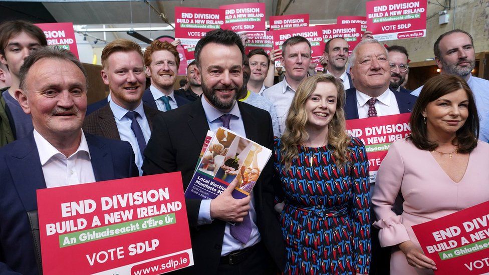 Colum Eastwood with members of the SDLP at the launch of the party's local government manifesto launch