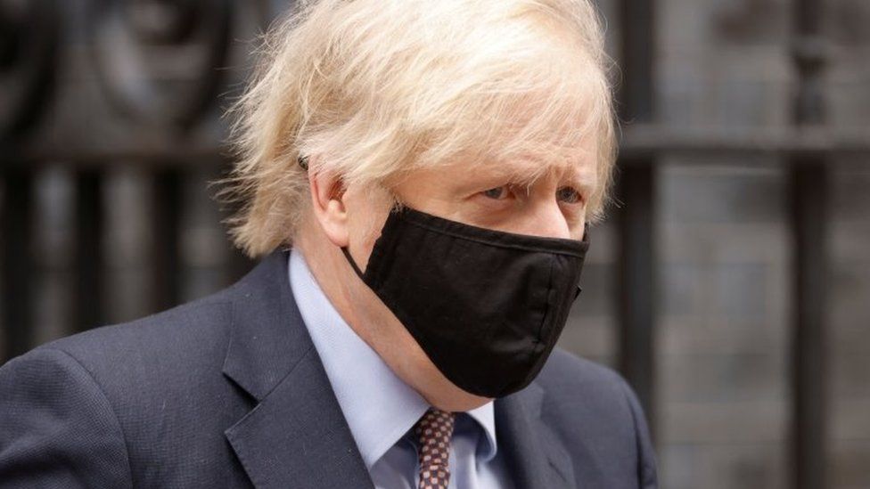 Boris Johnson wearing a face mask