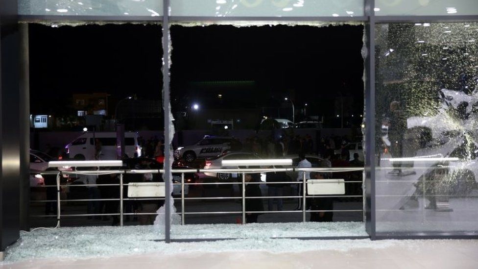 Shattered glass at Irbil's airport, Iraq. Photo: 15 February 2021