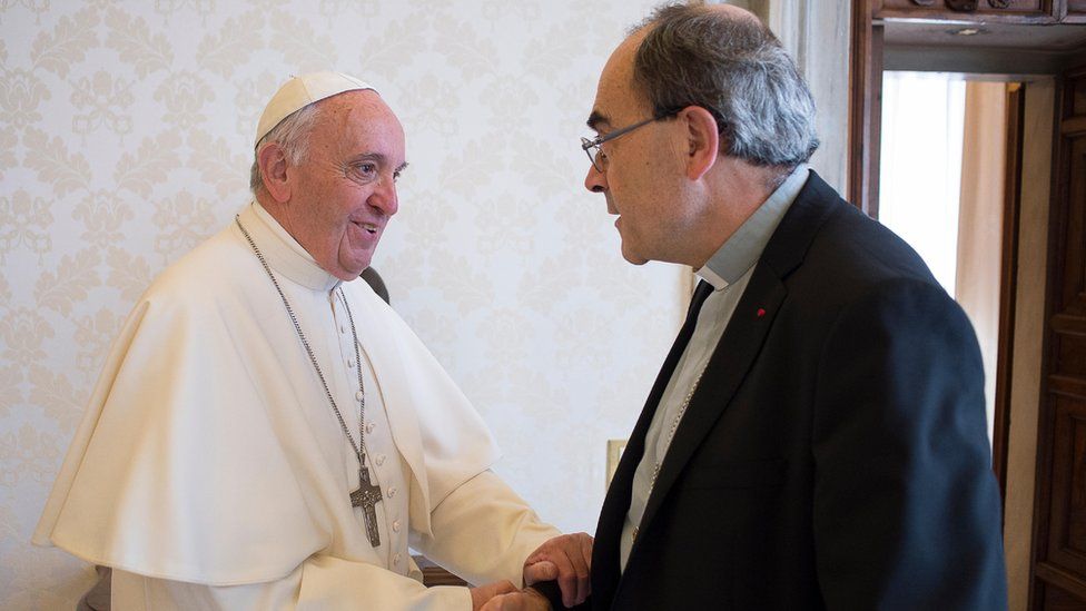 Vatican handout of Cardinal Barbarin meeting Pope Francis on 20 May