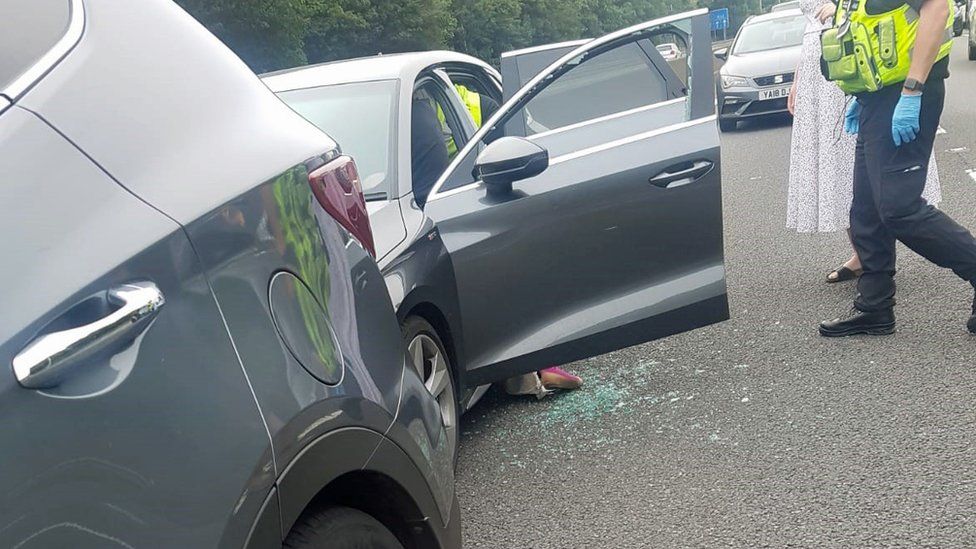 Cars stopped on the M62